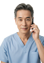 Senior Doctor on Phone PNG Photo