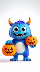 Cute Halloween Monster with Pumpkins for Festive Fun