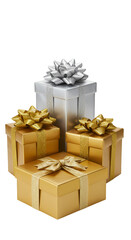 Illustration of Gift Boxes with Bows and Ribbon on Black Background
