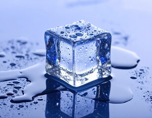 Hyper-Realistic Ice Cube on Reflective Surface