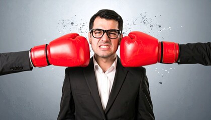 Businessman in Suit Receiving Simultaneous Punches