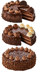 Chocolate Cake Trio Illustration with Slices, Cream Decorations, and Chocolate