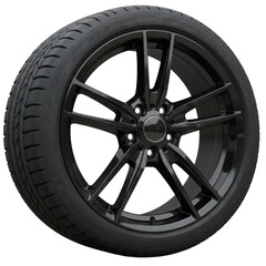 Obraz premium Realistic Photo of Black Car Wheel with Tire on Black Background