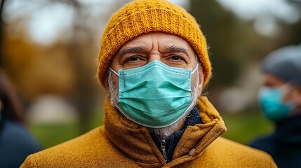 Senior man wearing a protective face mask.
