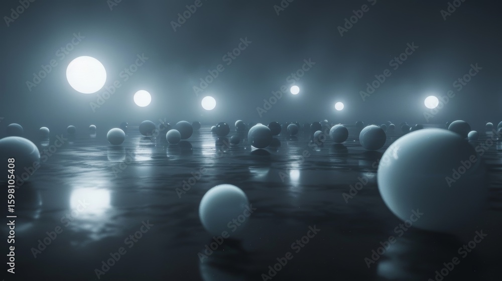 Poster illuminated orbs gently floating in a vast expanse of nothingness.