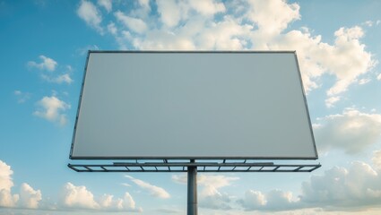 Fototapeta premium Blank billboard against sky with clouds. Outdoor advertising space. Advertising and marketing, concept. Signage and billboard technologies. The concept of outdoor advertising.
