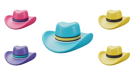 Colorful cowboy hats collection isolated background