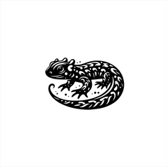 Stylized black lizard with intricate tribal patterns and dots
