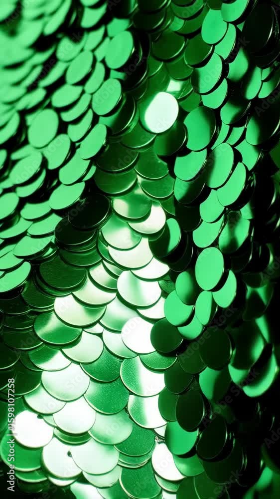 Poster abstract background of many small, green shimmering sequins creating a textured surface for a festiv