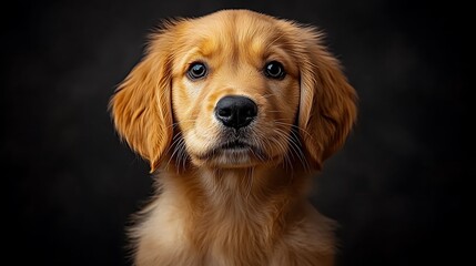Close-up portrait of a golden retriever puppy.