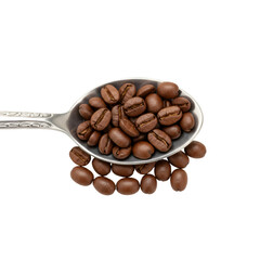 Fototapeta premium Photo of Coffee Beans in Spoon on Black Background
