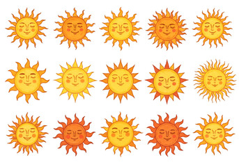Illustration of Smiling Suns with Black Backgroud