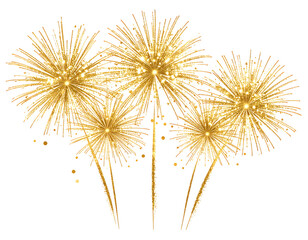 Obraz premium Golden fireworks bursting in the night sky isolated on transparent background