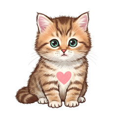 Fototapeta premium Cute Cat Illustration with Heart Design on Isolated Black Background