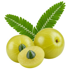 Amla Fruit Photo, with Green Leaves and Dark Isolated Background