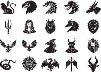 Obraz premium Mythology & Folklore Silhouette Icon Set Vector Bundle on White Background