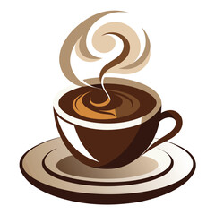 Brown Cup of Coffee with Swirling Cream and Rising Steam on Saucer Illustration