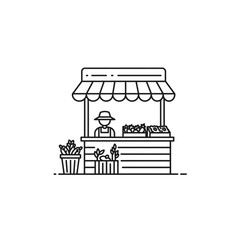 Illustration of a Farmer's Market Stall, Vegetables, Fresh Produce, Vendor, Selling, Organic Food, Outdoor Market, Retail, Marketplace