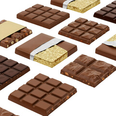 Fototapeta premium Chocolate bars assortment as photo stock on black background