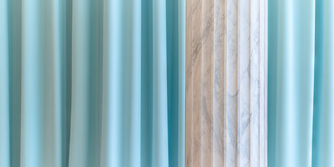 Obraz premium Fluted Marble Column and Pale Blue Curtain