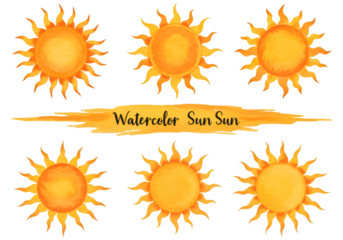 Watercolor Sun Illustration with Bright Yellows and Oranges