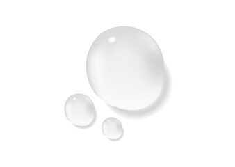 Realistic transparent water drops. Moisturizer skincare serum isolated on white background. Pure cosmetic product sample