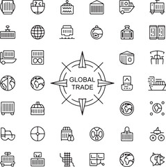 Global Trade and Logistics Icons Set Representing International Commerce Transportation
