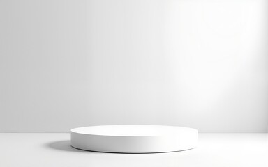White cylinder pedestal, studio backdrop, product display. High quality