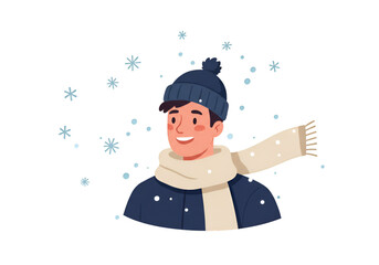 Illustration of a Person Feeling the Winter Snowfall, Warm Clothing
