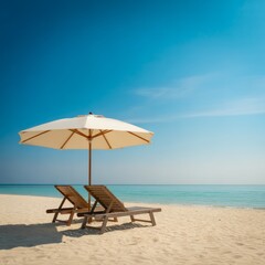 Beach Chairs Under Umbrella ocean sand