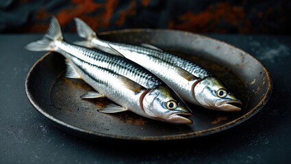 Two fish in a frying pan, ready for cooking.