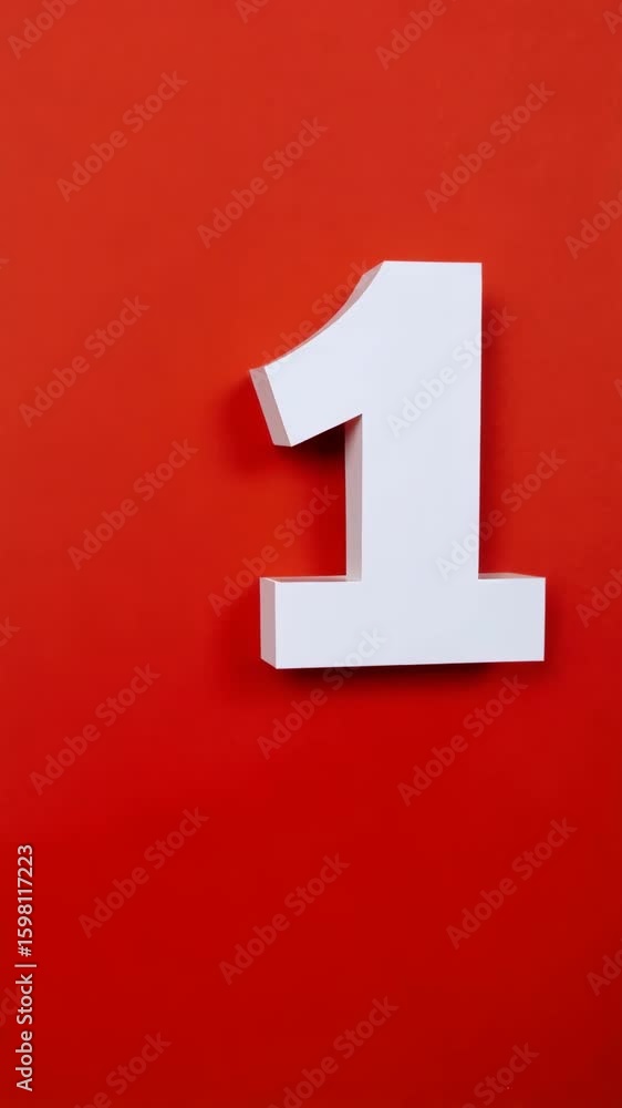 Poster isolated three dimensional number one against bright red background for graphic design and numerical