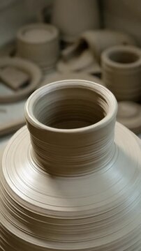 Pottery making with artisan hands on wheel, showing traditional craft and handmade process. 4K, vertical video, social media, 9:16, insta story