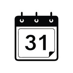 Black simple calendar icon shows the number thirty one, set against a transparent background