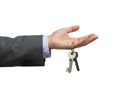 Photo of Hand Holding Keys with a Businessman in His Suit - Powered by Adobe