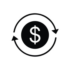 Obraz premium Dollar icon within rotating arrows symbolizes currency exchange and financial transactions over a transparent background