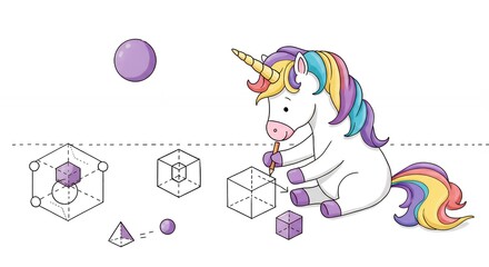 Fototapeta premium Unicorn playing with geometric shapes