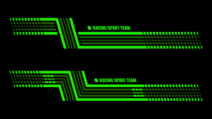 Set of neon green car stripes design. Racing design. Car race stripes. Racing line sticker design. Graphic sport decal vinyl element. Automobile decoration. Vector racing design 