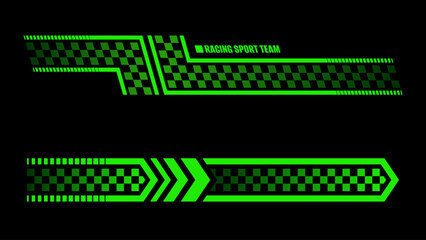 Set of green car stripes design. Racing flag design. Car race stripes. Racing line sticker design. Graphic sport decal vinyl element. Automobile decoration. Vector racing design 