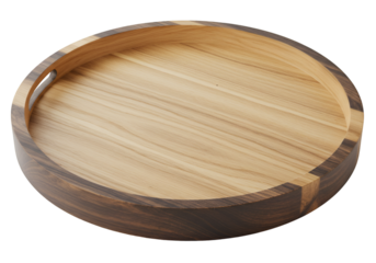 Wooden tray on a black background, wood, grain, handle, natural material, circle, top view, decorative item, serving ware, home decor, product shot, rustic, minimalist, utensil