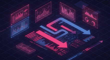 Abstract Digital Information Data Visualization Display With Arrows And Charts