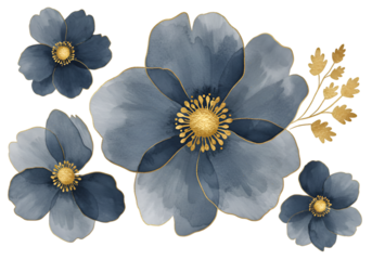 Watercolor Floral Illustration with Gold Outlines & Black Backgrounds