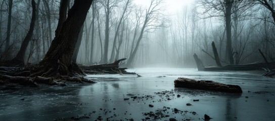 Misty forest stream
