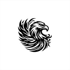 Obraz premium Stylized black eagle head emblem with flowing feathers