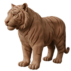Clay Tiger Illustration - Detailed Sculpture in Brown Tones with Black Background