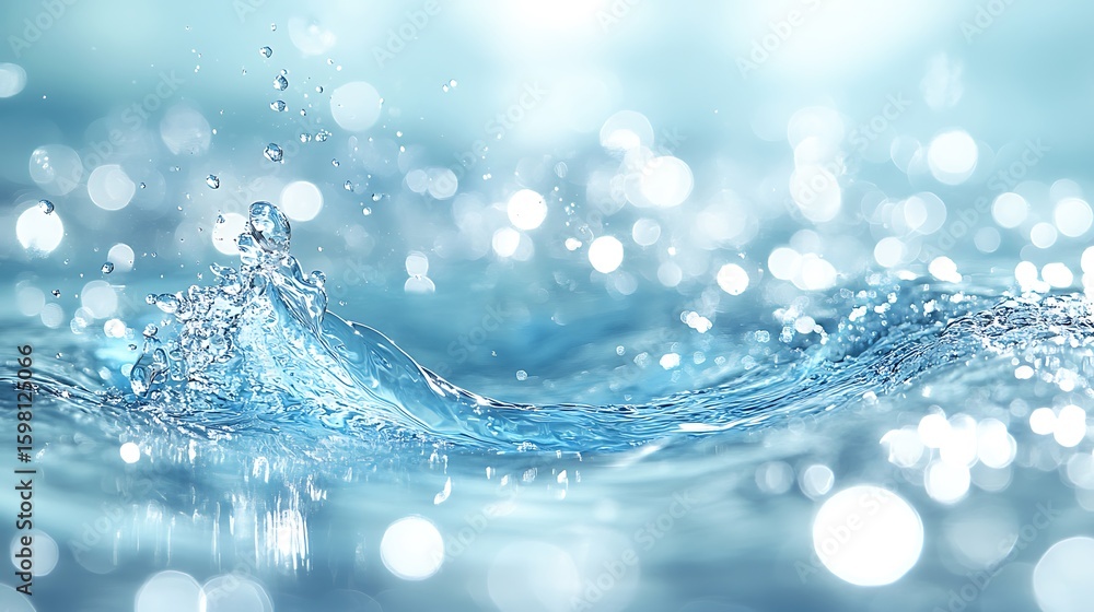 Poster water splash with light bokeh effect.