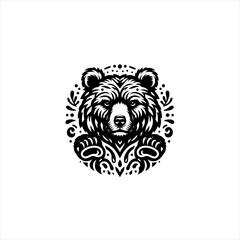 Obraz premium Stylized black and white bear head with ornate details