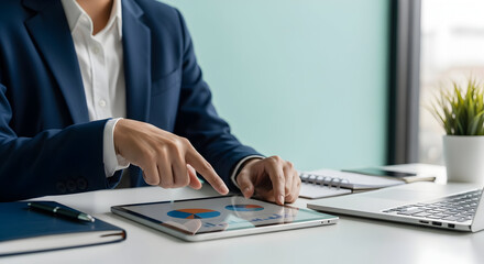 Analyzing Financial Data Businessman Working With Digital Tablet In Modern Office