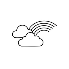 Rainbow between clouds line icon in black outline style