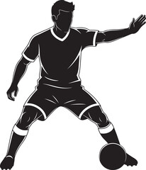 Naklejka premium Isolated black silhouette vector illustration of a football (soccer) player defending against an imaginary opponent.